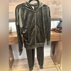 Felina Olive Velour Hoodie and Jogger Set